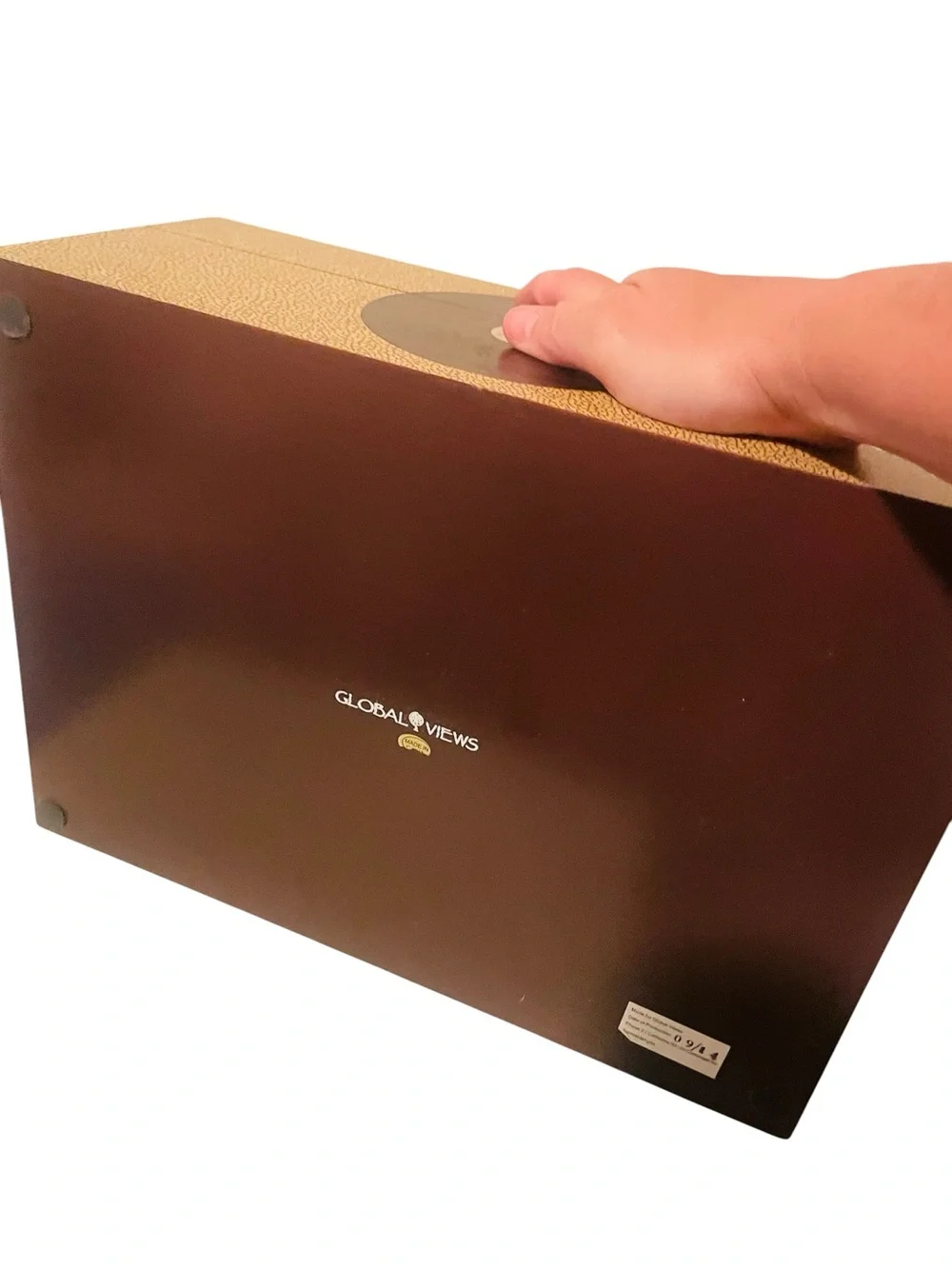 Global Views Faux Shagreen Locking Jewelry Box Mirror Key 14” Camel Brown